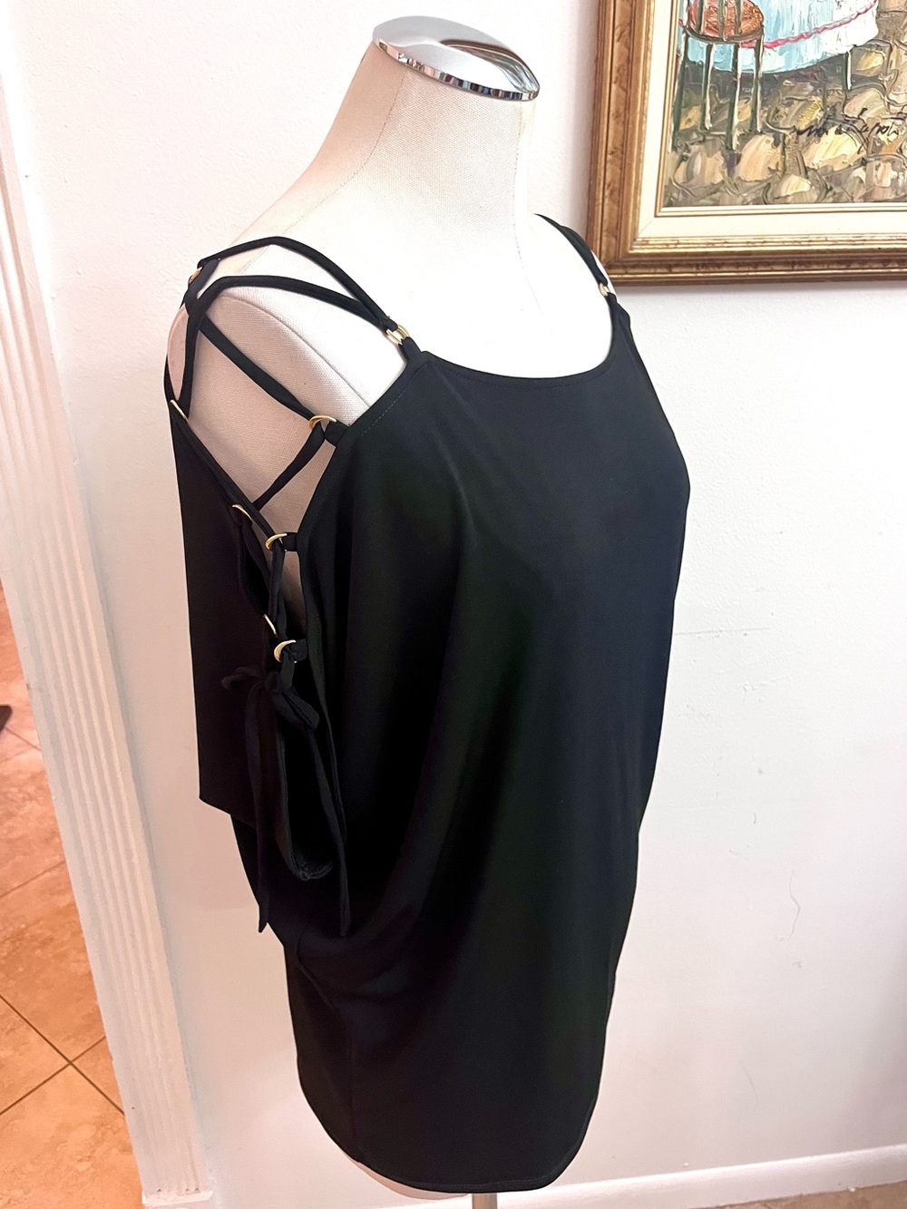 Express Black One-Shoulder Strappy Cold-Shoulder Dress